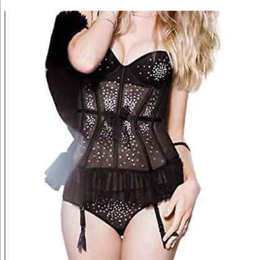 Victoria Secret Bustier  Satin Rhinestone 
Size 36 D